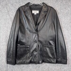 Wilsons Leather Maxima Black Jacket Blazer Fitted Womens XL‎ Button Down